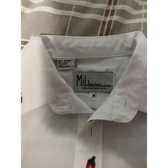 Mili Designs White Shirt Women Med. Red Pepper Rhinestone - Picture 4 of 4